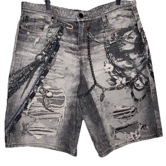 Preme Jeans Other - Preme Streetwear Jorts Shorts With Printed On Flowers Chains Face Size 40w